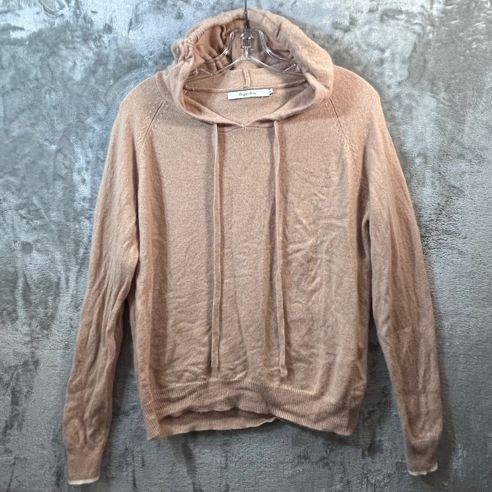 Harper Lane Womens 100% Cashmere Hoodie Sweater Medium M Camel Tan Pullover Luxe